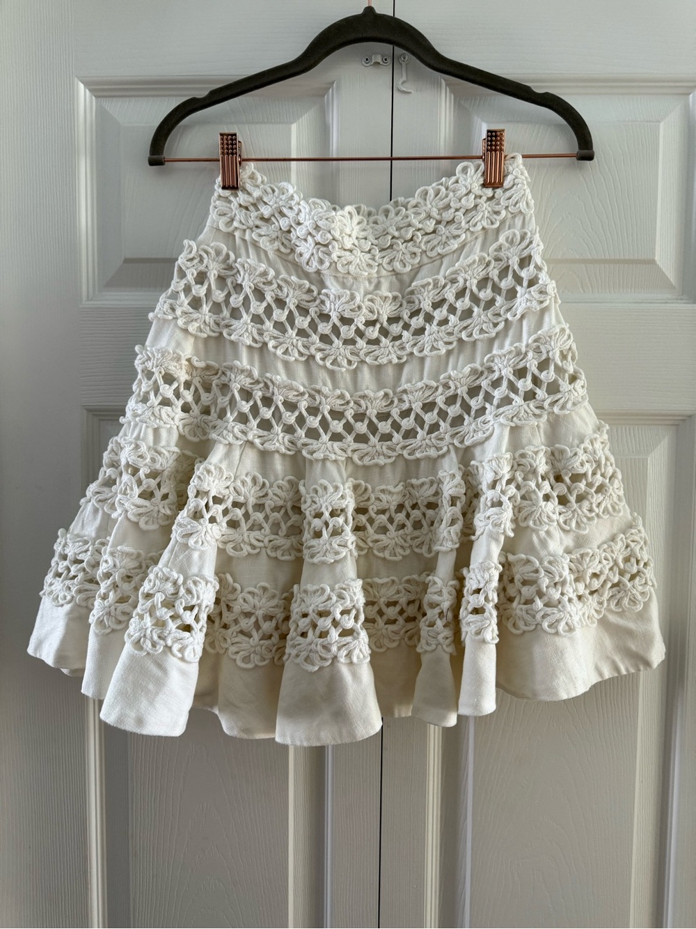 Zimmermann - HAVOC BRAIDED CORD WHITE A LINE MINI SKIRT LINEN - SIZE 0(US 4)